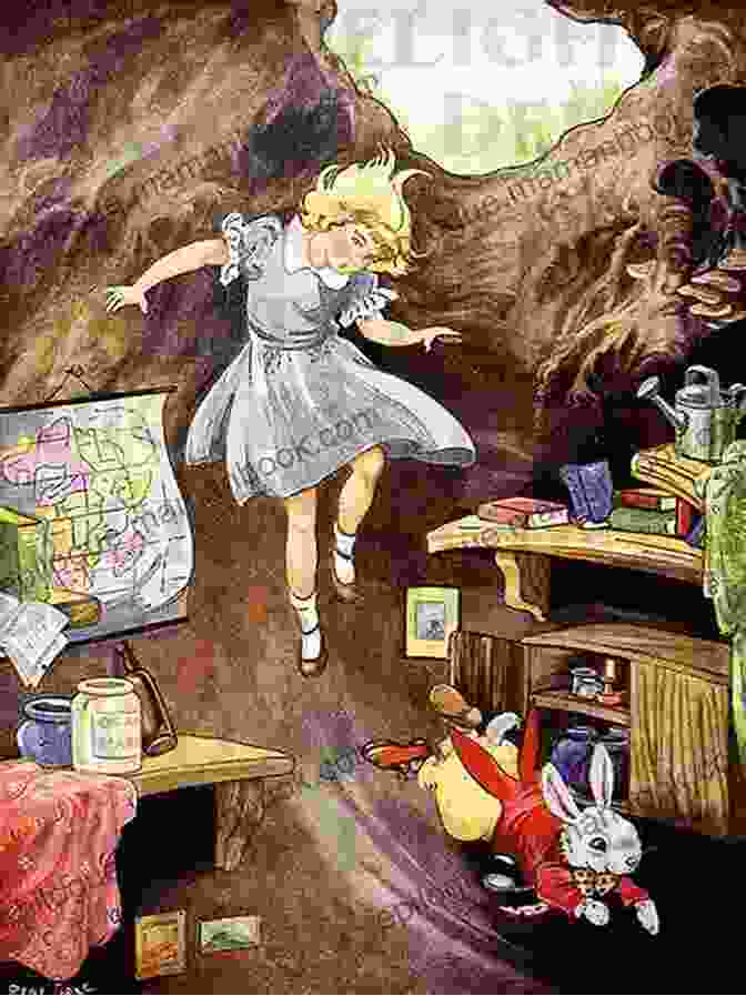 Alice Falling Down The Rabbit Hole Illustration, Showing Alice Tumbling Into A Swirling Abyss. Alice S Adventures In Wonderland Illustrated